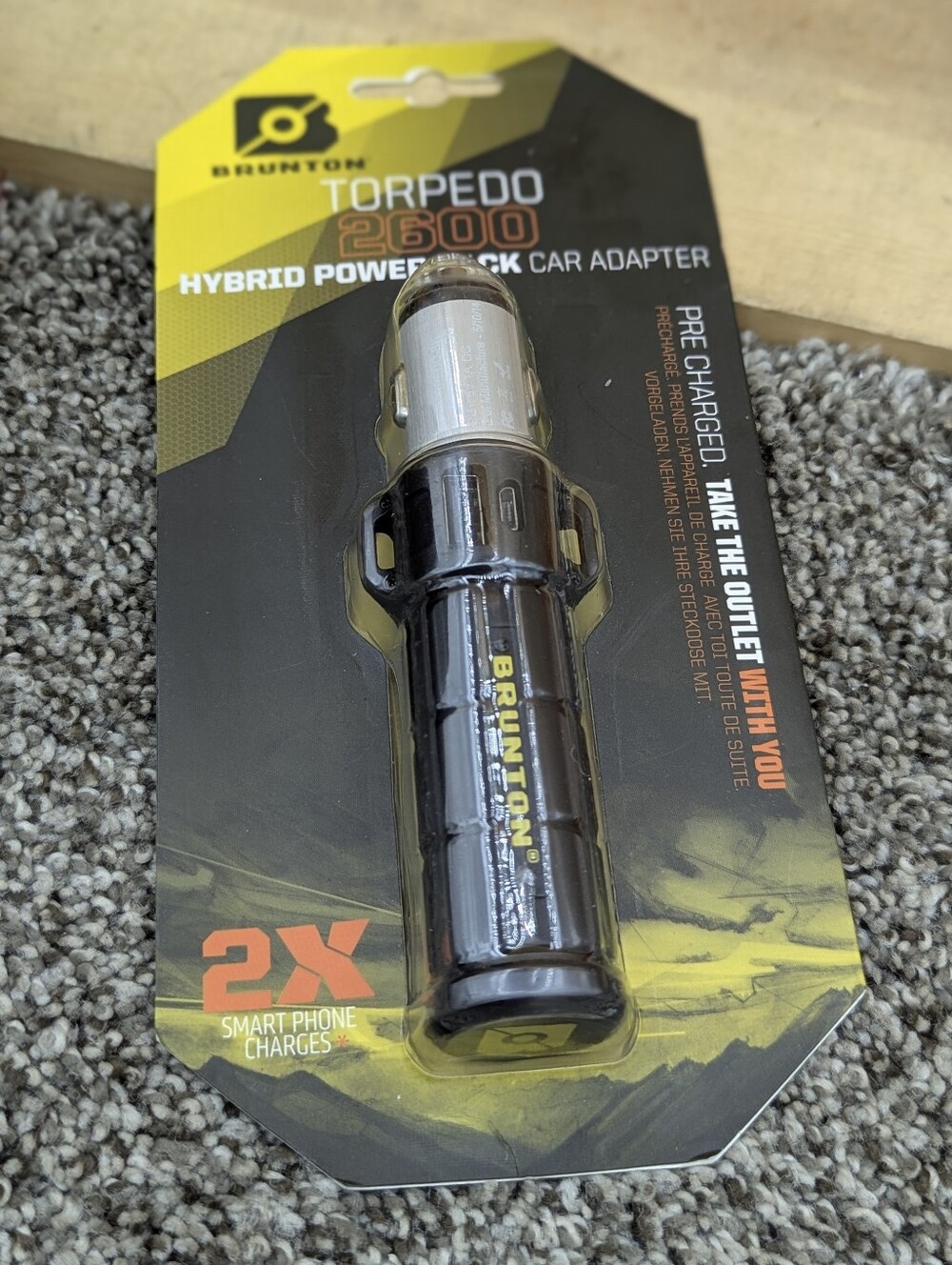 Brunton Torpedo 2600 Hybrid Power Pack Car Adapter 2 x Smart Phone Charges BLACK